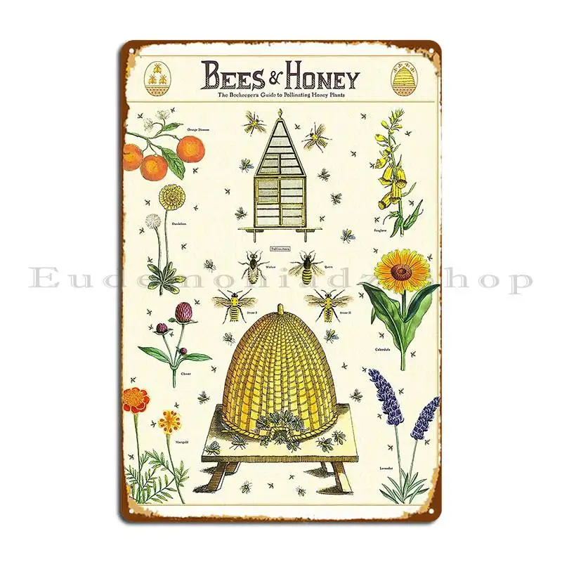 Bees And Honey Metal Plaque Rusty Club Club Bar Designing Club Tin Sign Poster