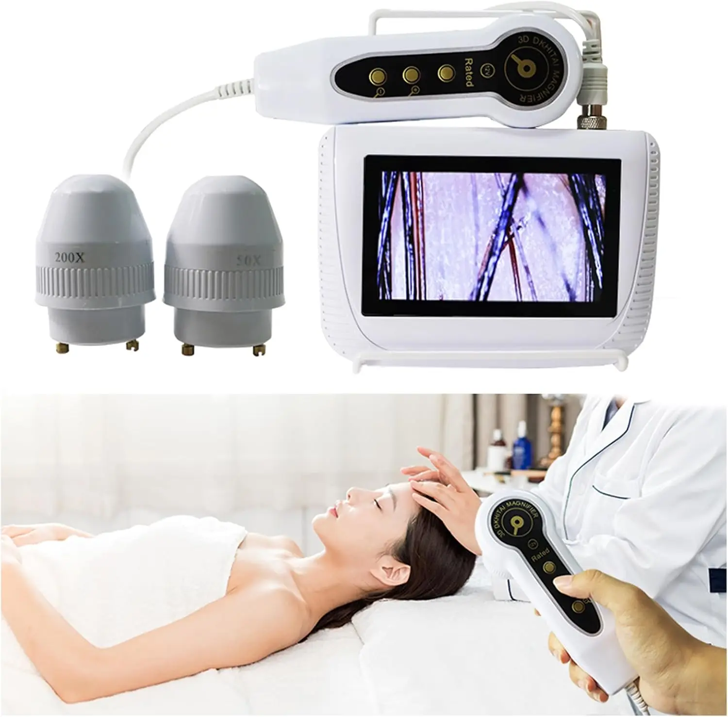 محلل بصيلات الشعر لتشخيص الجلد كاشف رقمي جهاز اختبار الرطوبة مع شاشة LCD 5 بوصة عدسة تكبير 50X/200X لصالون التجميل #1