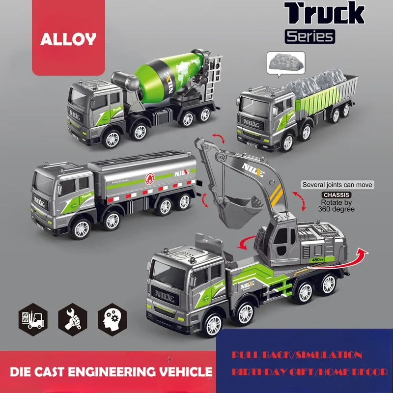 

Литой под давлением сплав, инженерный автомобиль, модель, детский автомобиль для мальчиков, игрушечный подарок, миниатюрный Voiture, домашний декор, экскаватор, кран-транспортер