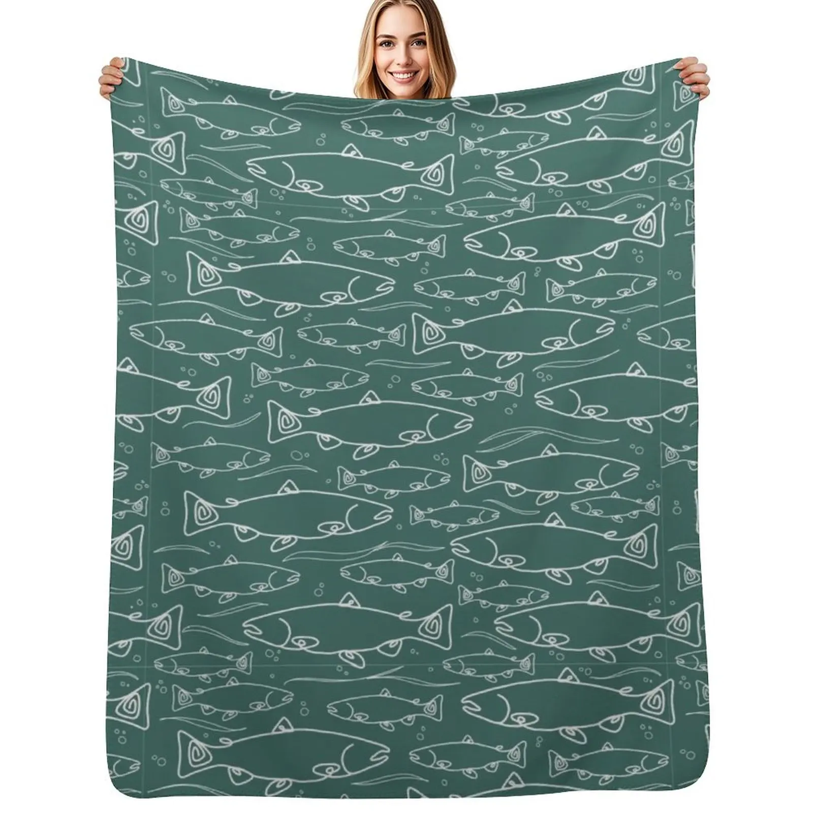 

Fishing Pattern Throw Blanket Fuzzy Plush Throw Blanket for Sofa Chair