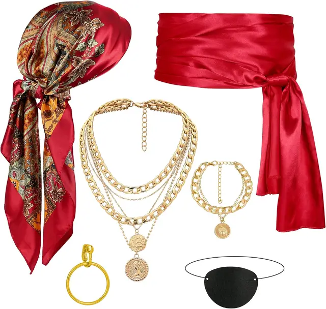 Pirate Costume Accessories Set for Men Women Renaissance Pirate Headband Bandana Belt Necklace, Halloween Cosplay Dress Up Pirate Pirate Accessories Pirate Costume Accessories Set for Men Women Renaissance Pirate Headband Bandana Belt Necklace, Halloween Cosplay Dress Up Pirate Pirate Accessories