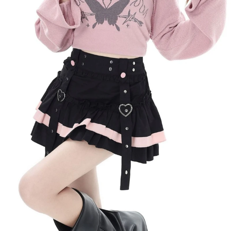 2000s Japan Style Kawaii Short Party Skirts Y2k Harajuku Vintage Lolita Mini Skirts Dark Gothic Patchwork Summer Cake Skirt Chic
