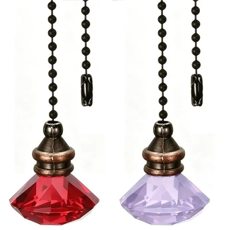 AB66-Crystal-Diamond Ceiling Fan Pull Chain Ornament, 12 Inch Ball Chains Fan Light Pulls Decorative Extension 2Pcs