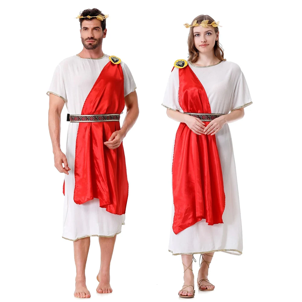 

Halloween Ancient Greek Roman Royal Aristocrat Cosplay Costume Adult Ancient Egyptian God Dress With Red Shawl Medieval Rave Set