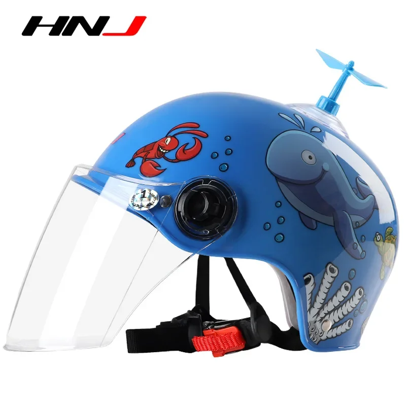 HNJ Children's Helmet Gray Battery Electric Motorcycle Boy Girl Baby Four Seasons Half Helmet Summer Helmet