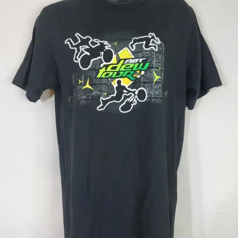 Camiseta vintage Mountain Dew Ast Dew Tour masculina preta tamanho pequeno 2005