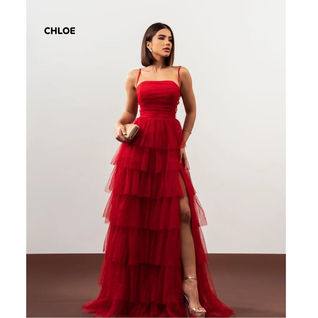 

Customized Evening Dresses for Special Occasions Line A Sleeveless Red Multi-layer Elegant Night Dresses for Luxury Party Dress