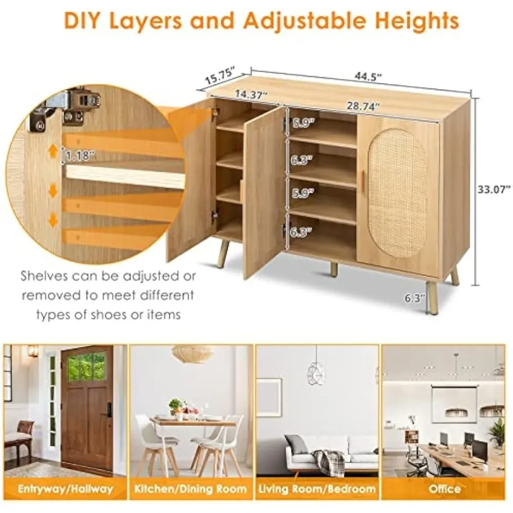 Rattan Shoe Cabinet for Entryway with Adjustable Shelf，Freestanding Shoe Rack Cabinet Storage Organizer,Shoe Storage Cabinet image 3