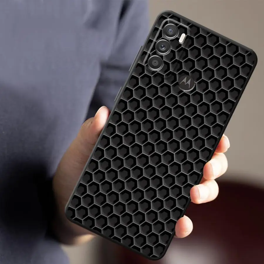 Phone Cover Case for Motorola Moto Edge 20 Pro 30 Lite G22 Edge40 G53 G30 G71 G51 G73 G50 G32 G60s G52 Geometric Carbon Fiber view 5
