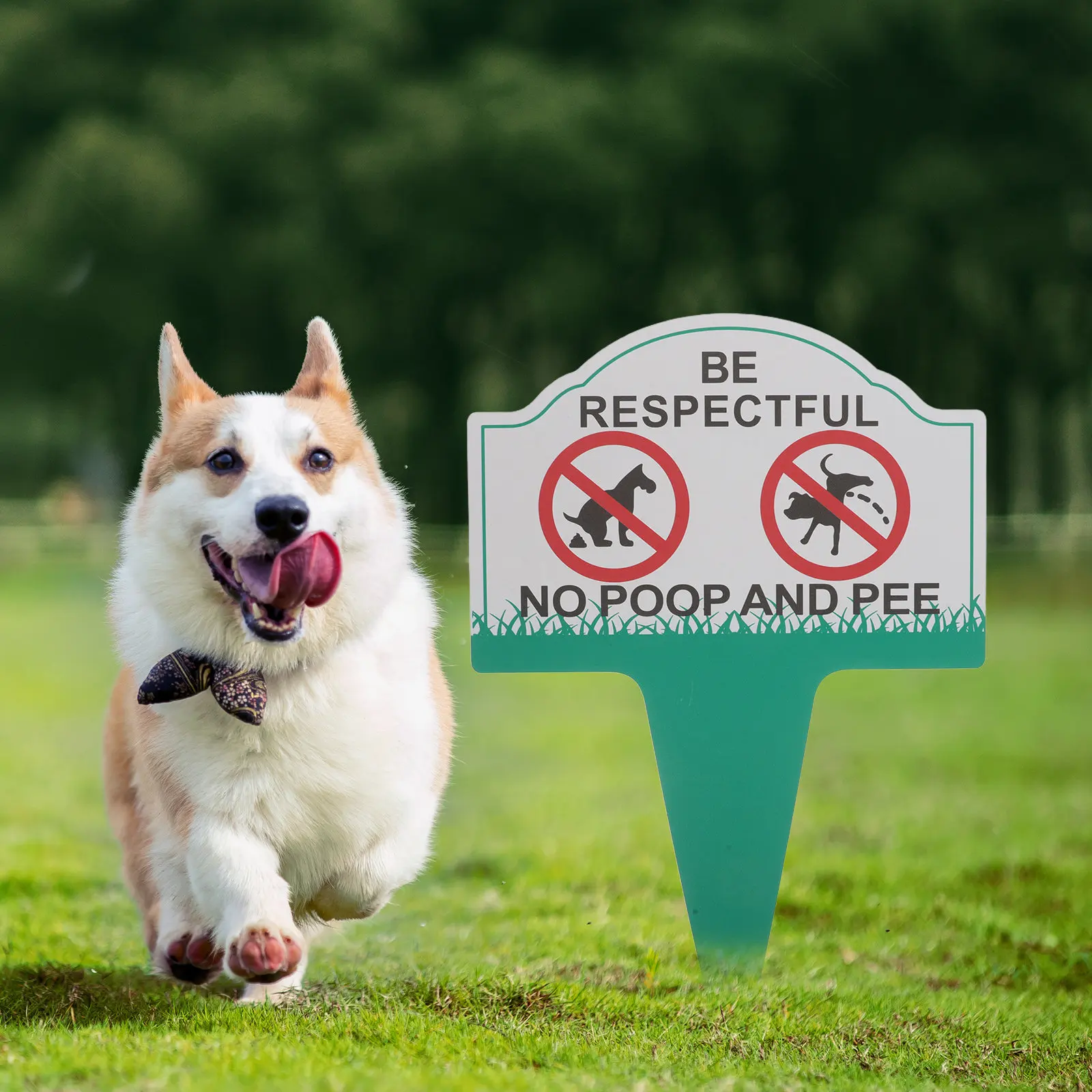 No Dog Poop Sign Outdoor Metal Yard Warning Sign with Stake for Garden Lawn Park Private Property