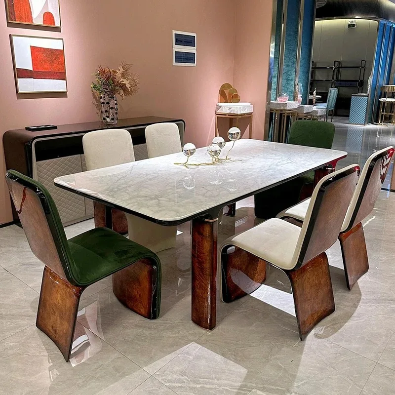 

Dining table and chairs, Italian light luxury mansion villa restaurant rectangular dining table, furniture