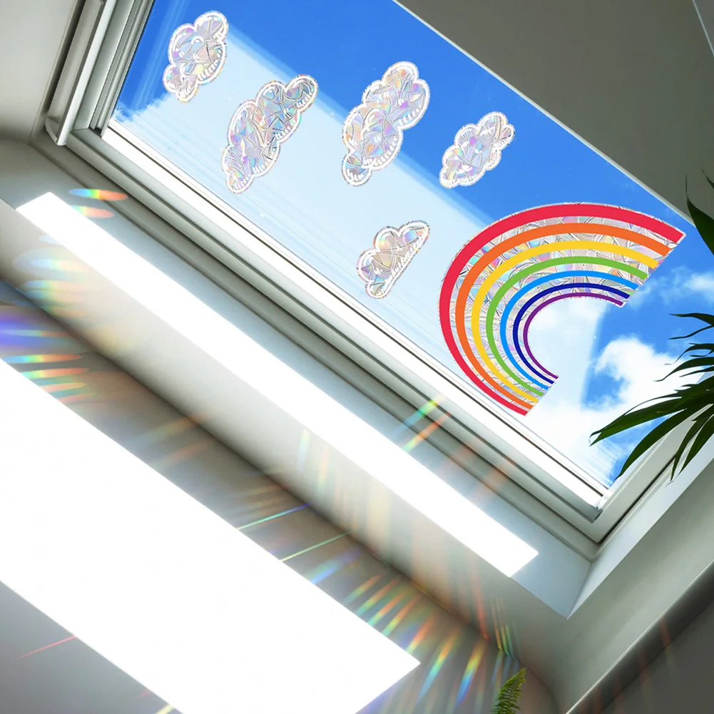 Colorful Rainbow Clouds Window Sticker Rainbow Glass Windows Decor Wall Decals Home Decoration Self Adhesive Electrostatic Mural