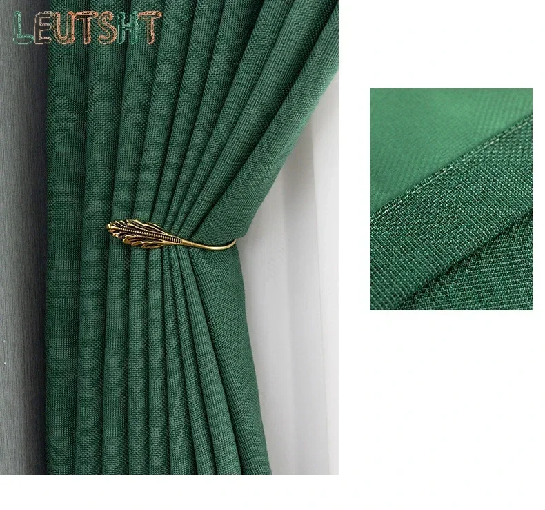 Dark Green Thickened Warm Blackout Curtains Finished French Window Partition Curtains for Living Room Bedroom Balcony Room Decor