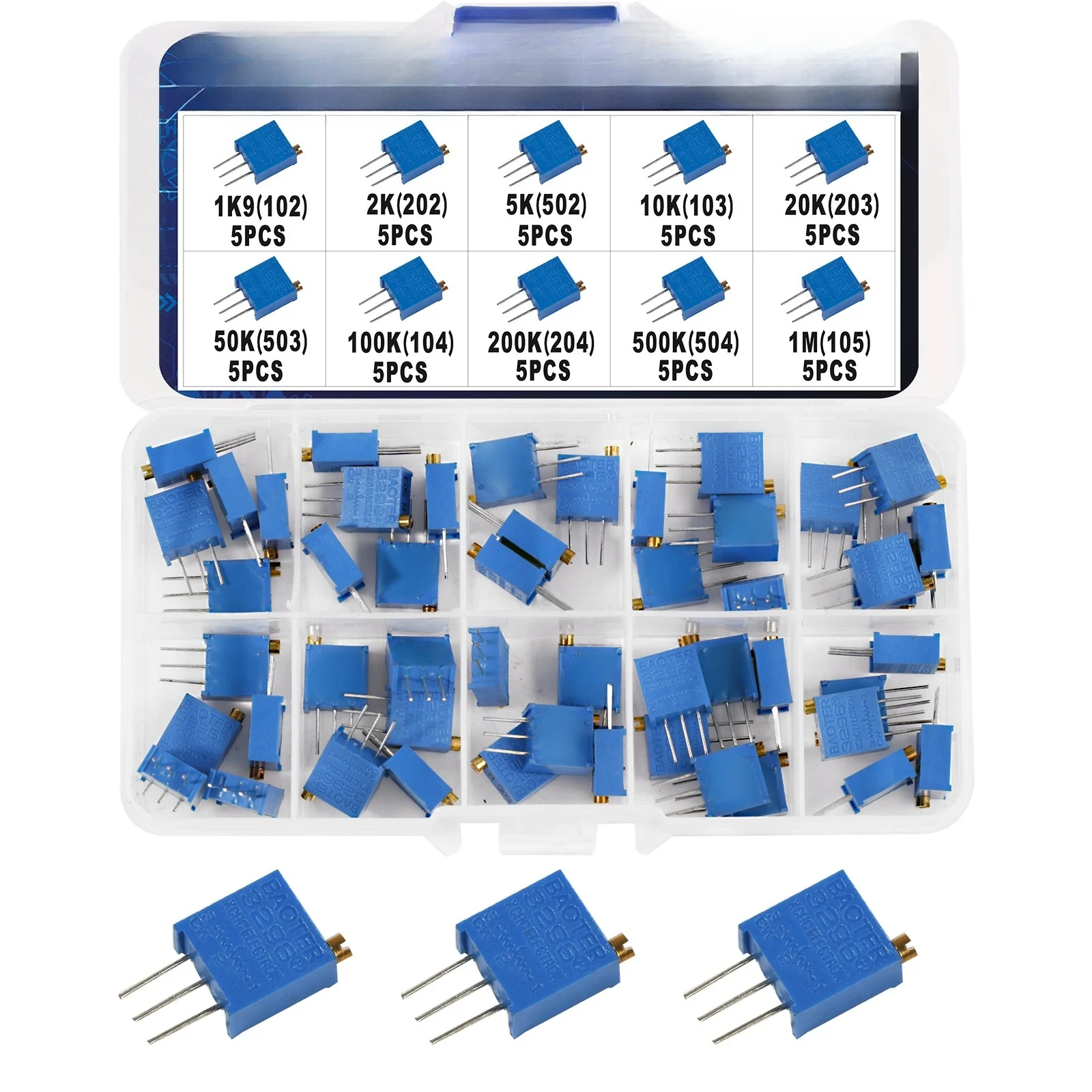 3296 واط الجهد المقاوم عدة الدقة قابل للتعديل متغير المقاومة الانتهازي الجهد 1K 10K 100K 1M 50R 100R