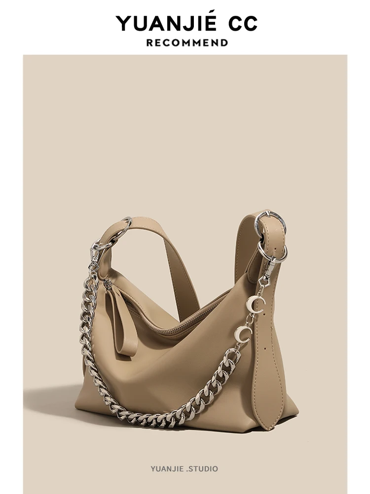 

Soft Cowhide Leather Crossbody Bag Women's Casual Style Shoulder Bag Dumpling Shape Bucket Size Small Zipper Closure Pure Color