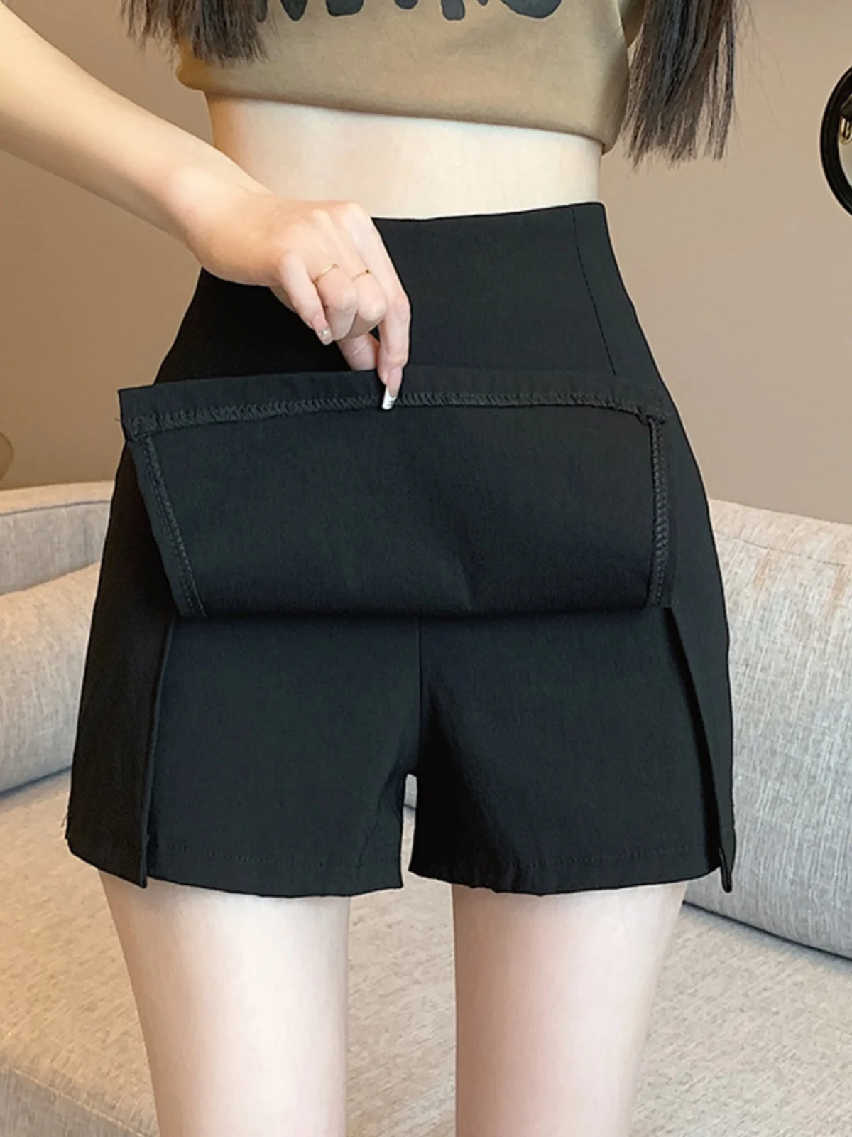White Suit ort Skirt Women's Small Size Summer High Waist Slimming Design Anti-Light Split A-Line  Skirt Pants