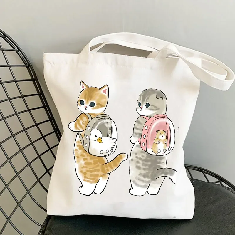 Woman Summer Shopper Cat Shopping Bag Folding Canvas Tote Travel Bags Designer Handbags Beach Cloth Shoulder Ladies Fabric