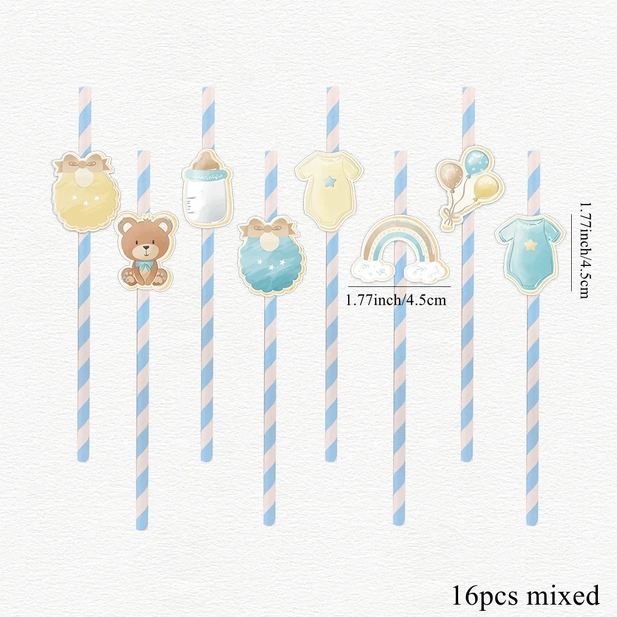 1set Cartoon Bear Series Cake Toppers Blue Pink Drinking Straws for Baby Shower Bear Birthday Party Decor DIY Gifts Wrapping