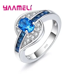 Pure 925 Silver Finger Ring For Women Girls Brillant Clear Blue Crystal Gifst Anel Anillo For Women Girls Wholesale Reta