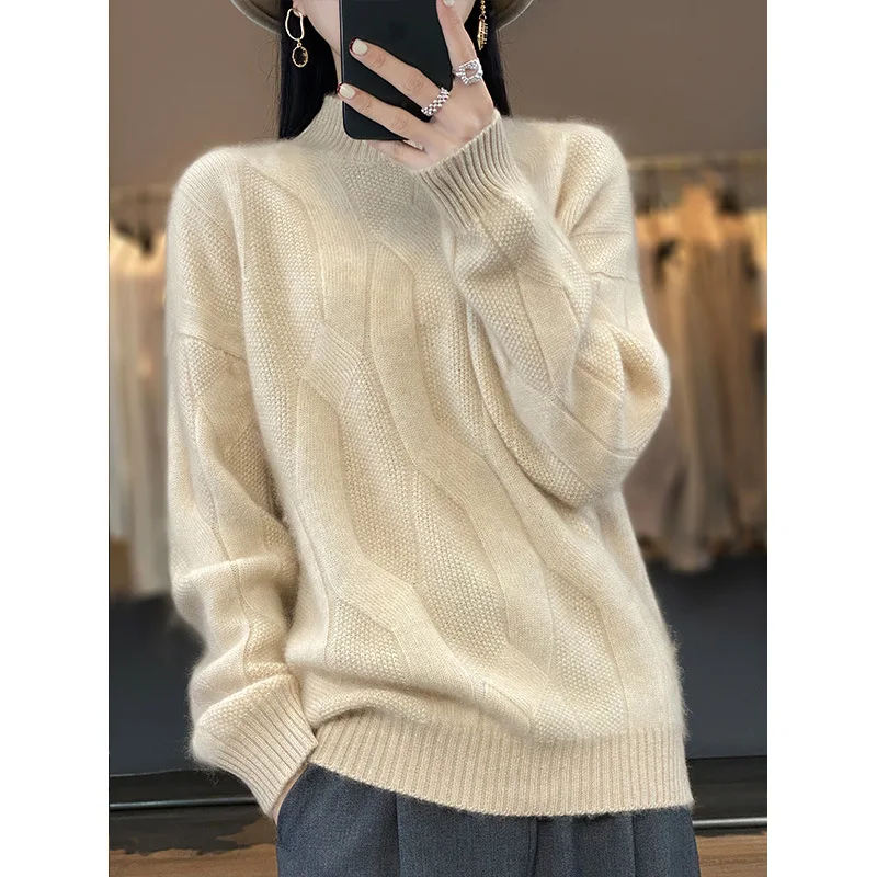 Pull à manches longues pour femme, vêtement décontracté, col mi-haut, en tricot, mode coréenne, nouvelle collection automne