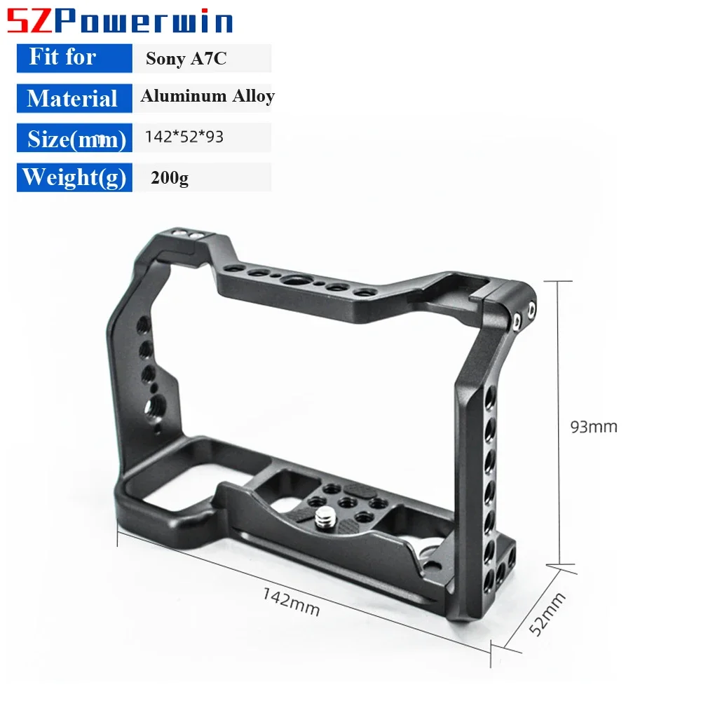 Powerwin For Sony A7C Camera Cage with wooden Handgrid Handle Kit Aluminum Alloy Multifunctional Arri Locating Screw