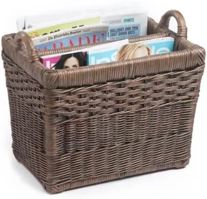 

Rectangular Wicker Divided Magazine Basket, 15.5 in L x 12 in W x 12.5 in H, Antique Walnut Brown