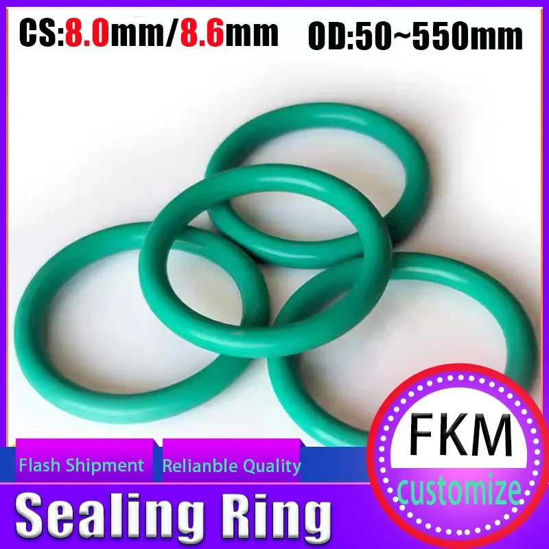 Fluororubber O Ring Seal Gasket, CS8.0/8.6mm Industrial FKM O-Ring, Heat & Corrosion Resistant