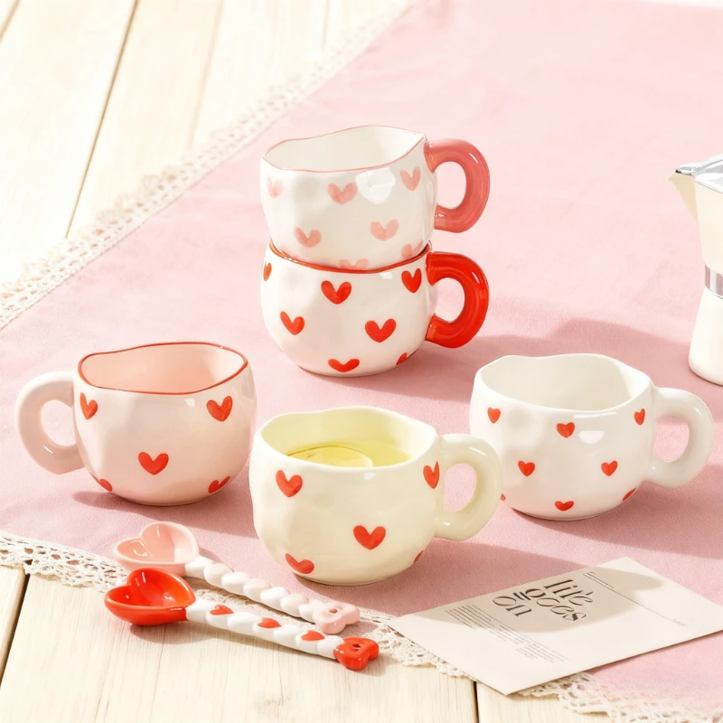 Taza de cerámica pellizcada a mano de 300ML, taza de café Irregular con bonito patrón, tazas de avena y leche para desayuno, tazas de té de la tarde, regalos creativos