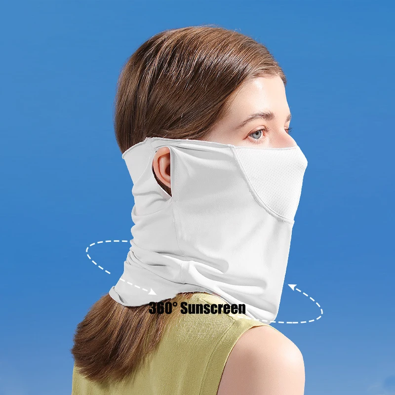 Ijszijde Zonnebrandmasker Vrouwen Mannen Zomer Anti-uv Sneldrogende Gezichtsbedekking Ademende Nekbescherming Hangende Oorband Sjaal