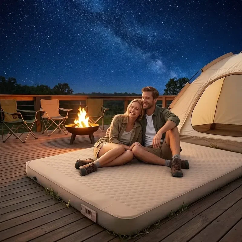 Cheese-shaped Pad Built-in Pump Dual-use Sponge Mattress Double-sized Self-inflating Composite TPU Flocking Cover 200cm