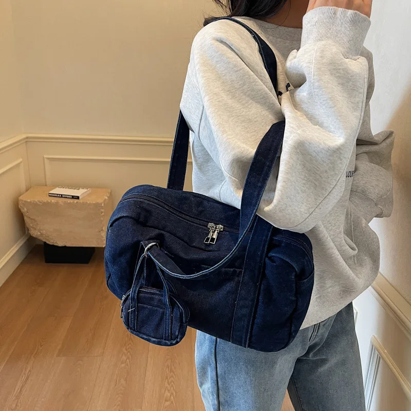 

Faionable Retro Denim Underarm Bag Versatile oulder Handbag Small Design Ele Match Alp Qeuao