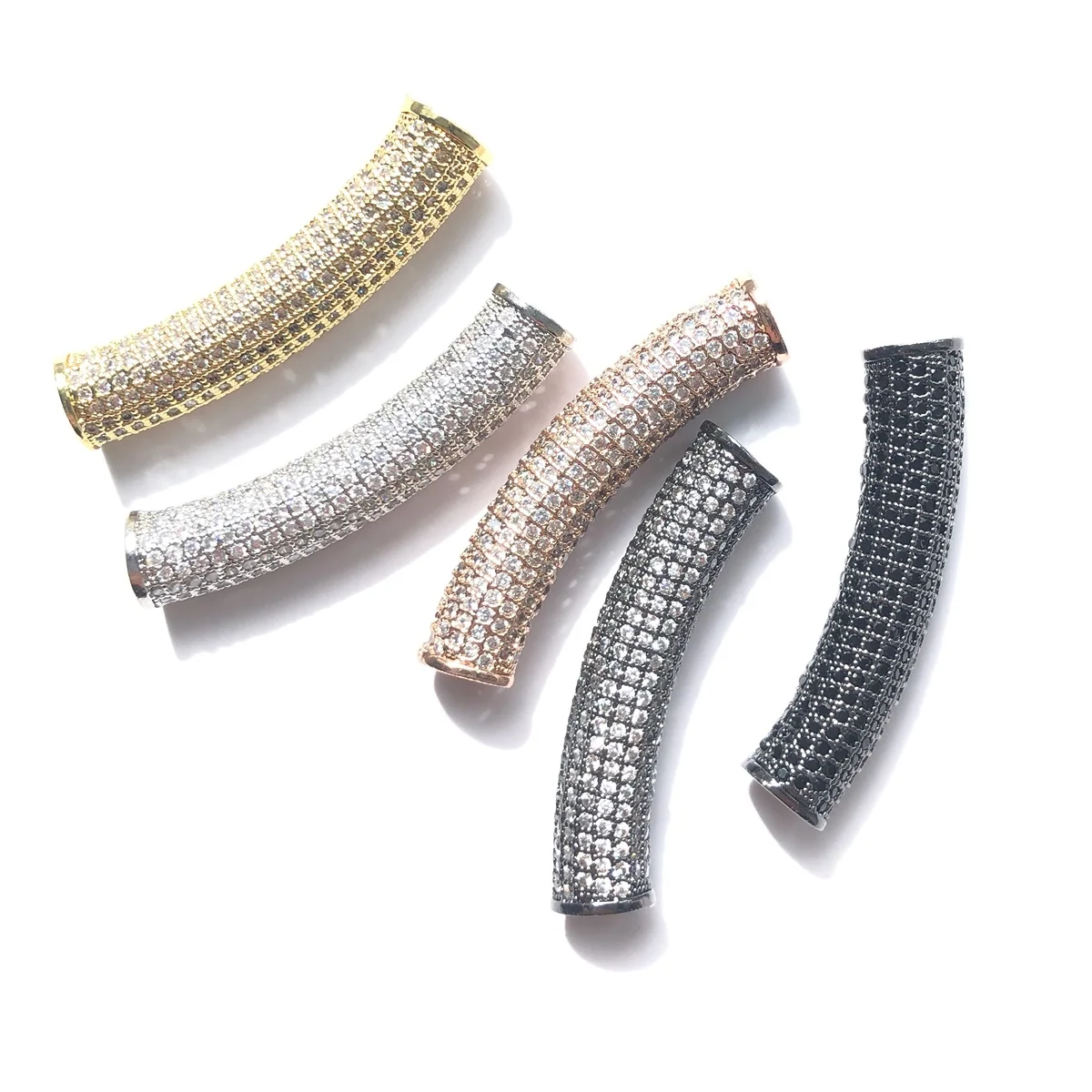 5pcs/lot Centerpiece Long Tube Bar Spacers Beads Women Bracelets Making Cubic Zirconia Pave Gold-Plated Waist Handmade Accessory