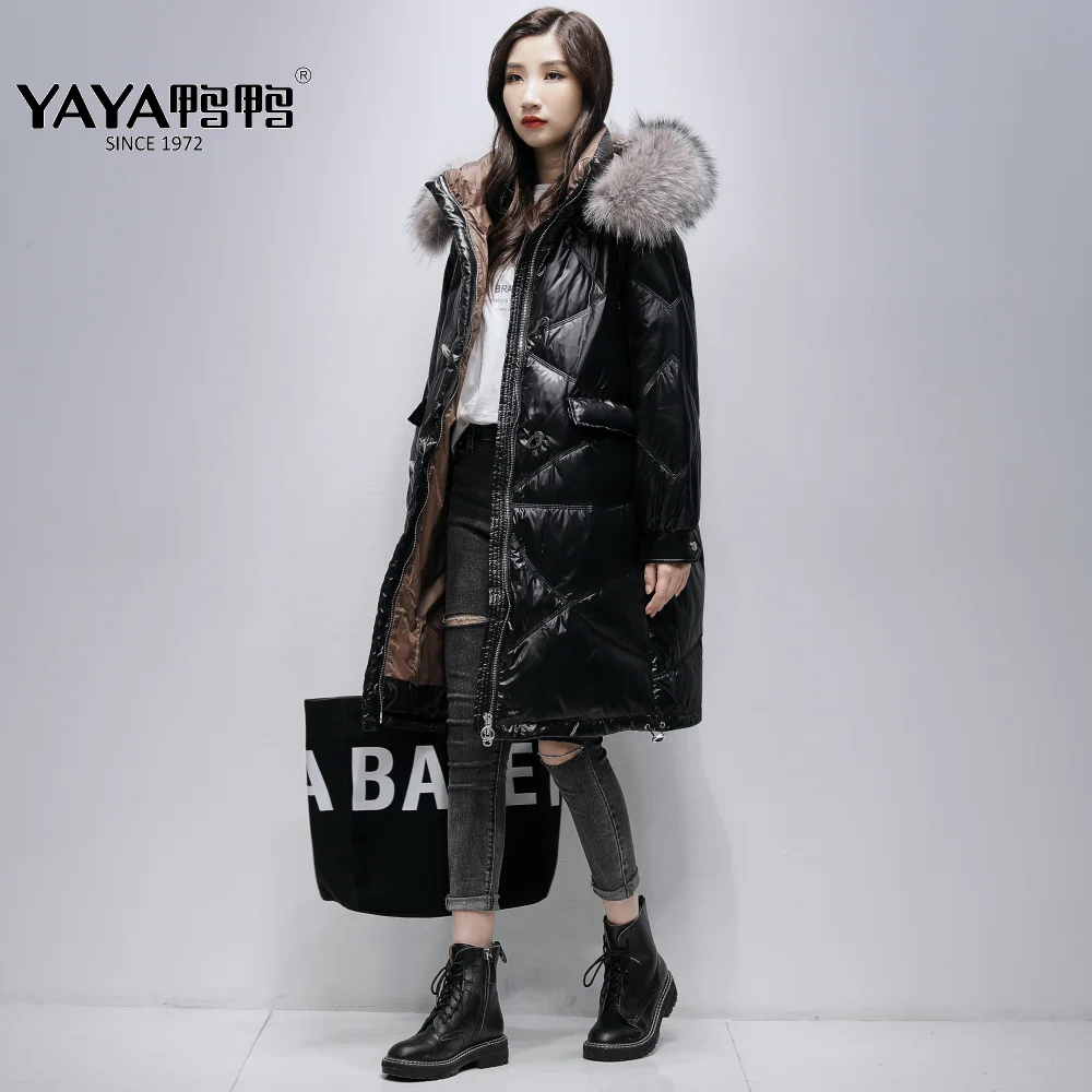 YAYA 2022 Winter Winter Down Jacket Natural Real Raccoon Fur Collar Detachable Hood Extended Thicken Long Coat Water Proof Parka