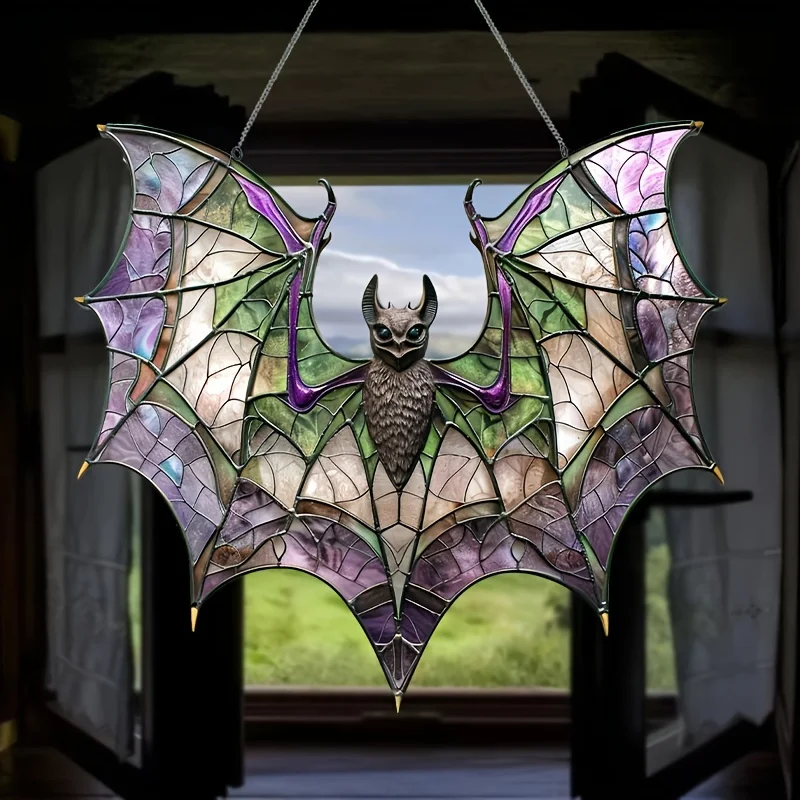 Contemporary Acrylic Bat Suncatcher Halloween Decor Home Wall Art Wreath Centerpiece Accessory