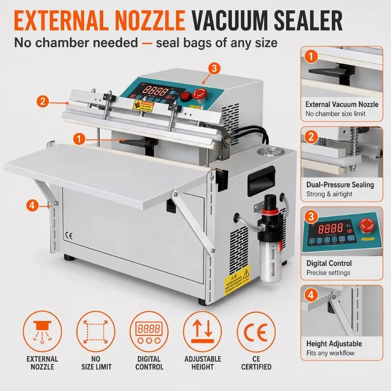 Gas Flush External Suction Vacuum Sealing Machine Xicang XC-500, 510mm Baked Paint Food Packer for Meat Seafood