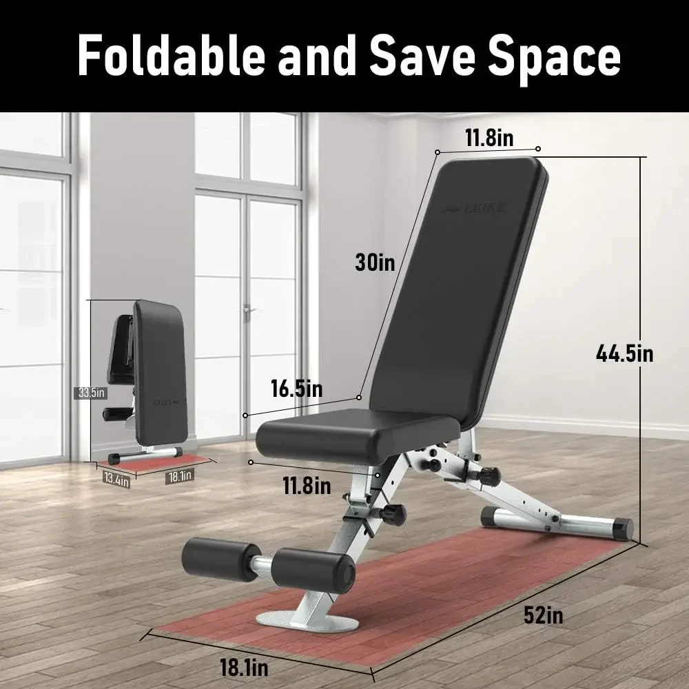 Adjustable Weight Bench Foldable Workout Exercise Bench with Automatic Lock for Upright Incline Decline and Flat Fu