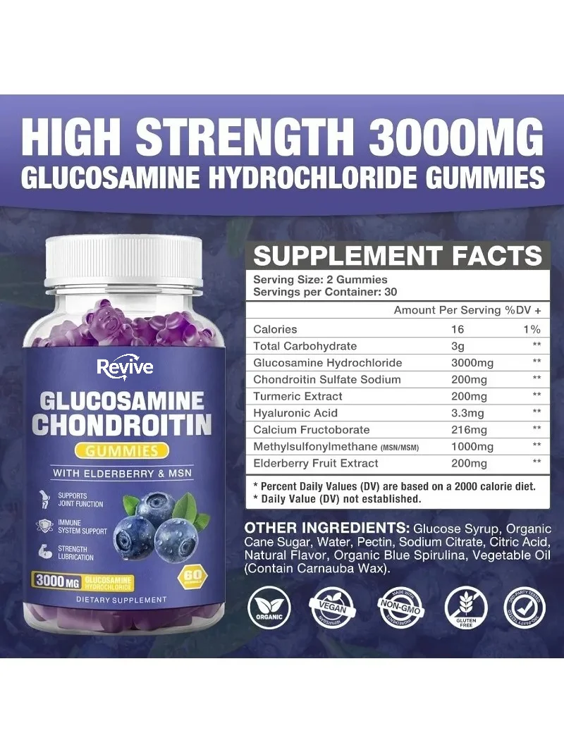 Glucosamine Chondroitin Gummies - Natural Elderberry Joint Support Supplement, Adult Antioxidant Immune Support