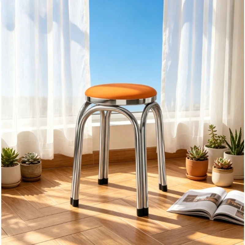 Luxury Thick Stainless Steel Stool – Stackable Modern Minimalist Round Low Stool for Home – Durable & Space-Saving