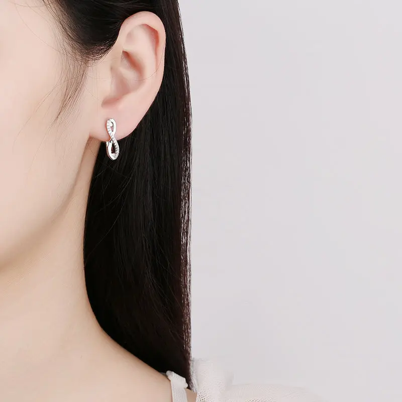 925 Sterling Silver Zirconia Crystal Earrings For Women Classic Geometric Twisted Line Earrings Party Versatile Jewelry ear cuff - view 3
