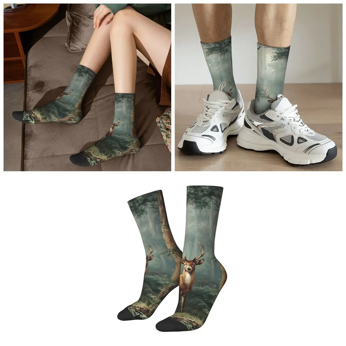 Vintage Forest Deer Realistic Socks Harajuku Super Soft Stockings All Season Long Socks for Man Woman Valentine's Day Gifts