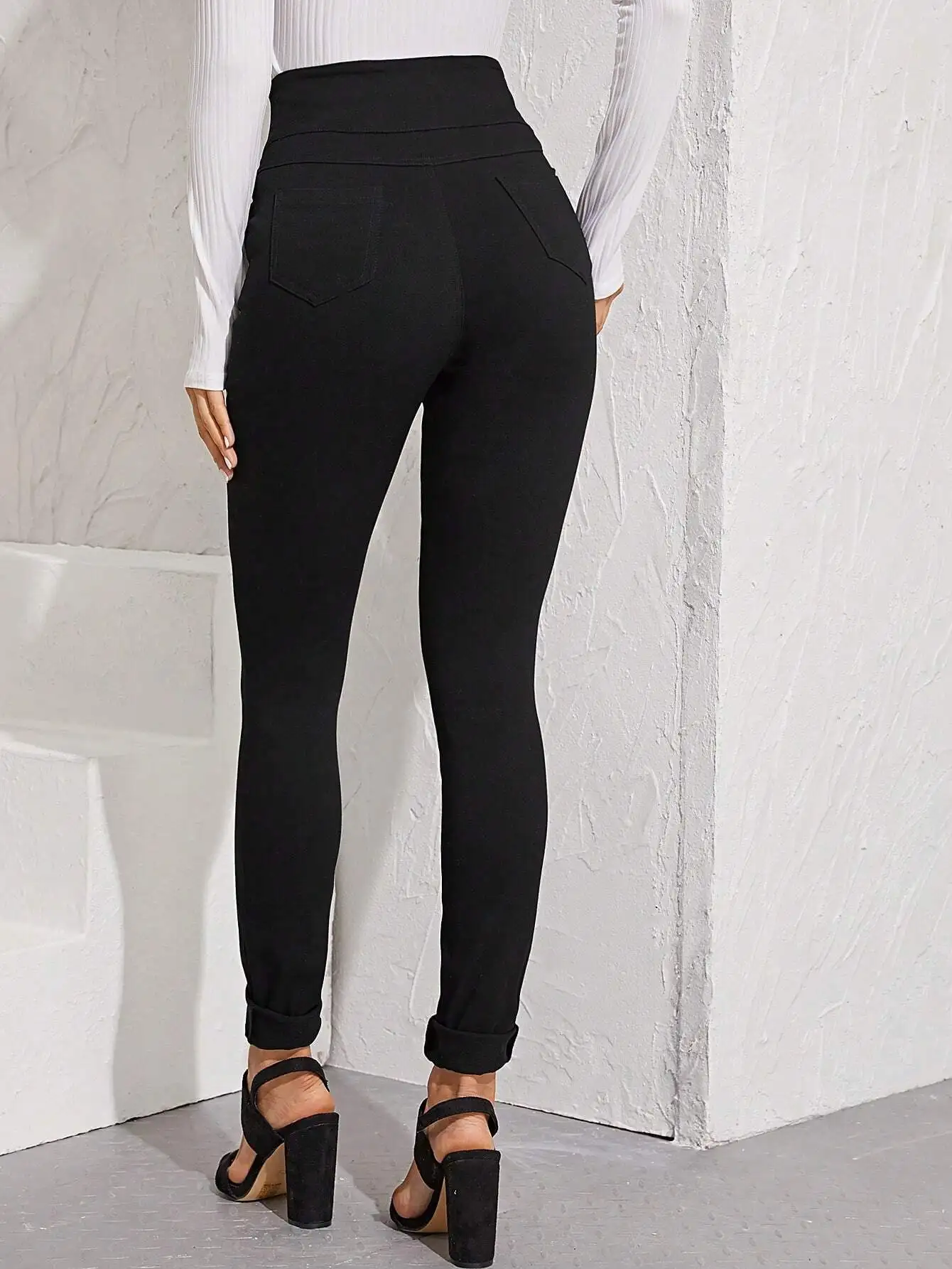 

Women Casual Solid Black High Waist Skinny Pants Ankle Length