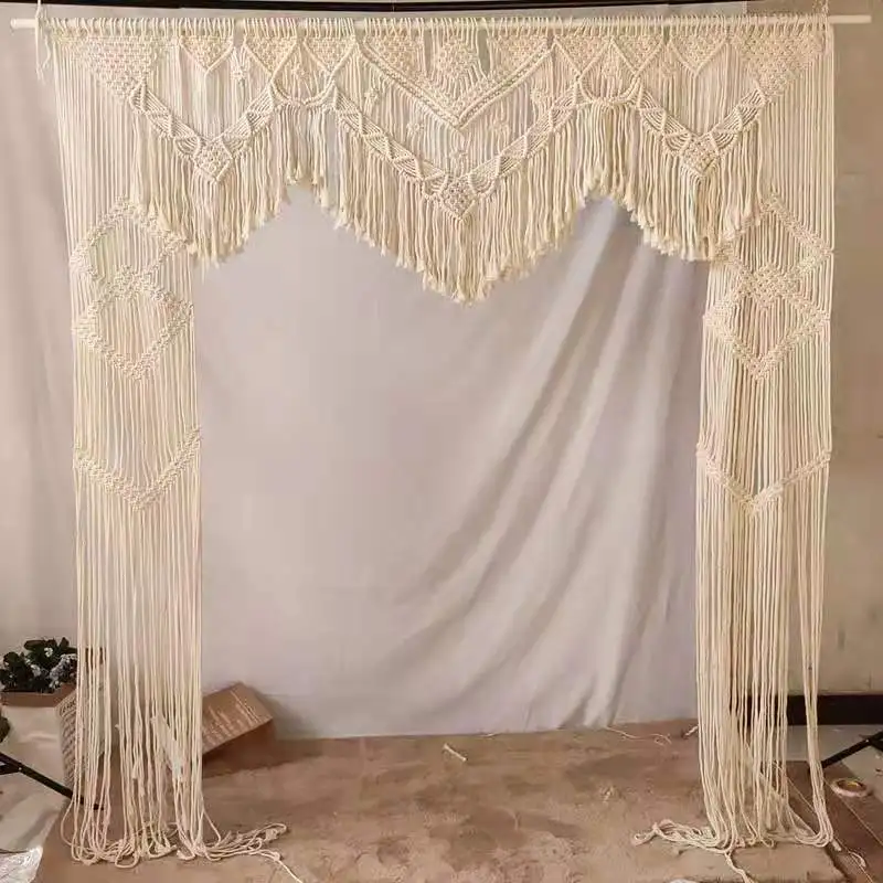 

Large 200x200cm Boho Door Handwoven Wedding Backdrop Arch Closet Room Divider Bed Headboard Fringe Decor Macrame Curtains