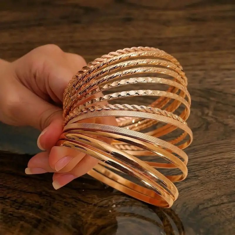 12Pcs Punk Curb Cuban Chain Bracelets Set For Women Miami Boho Thick Gold Color Charm Bracelets Bangles Fashion Jewelry