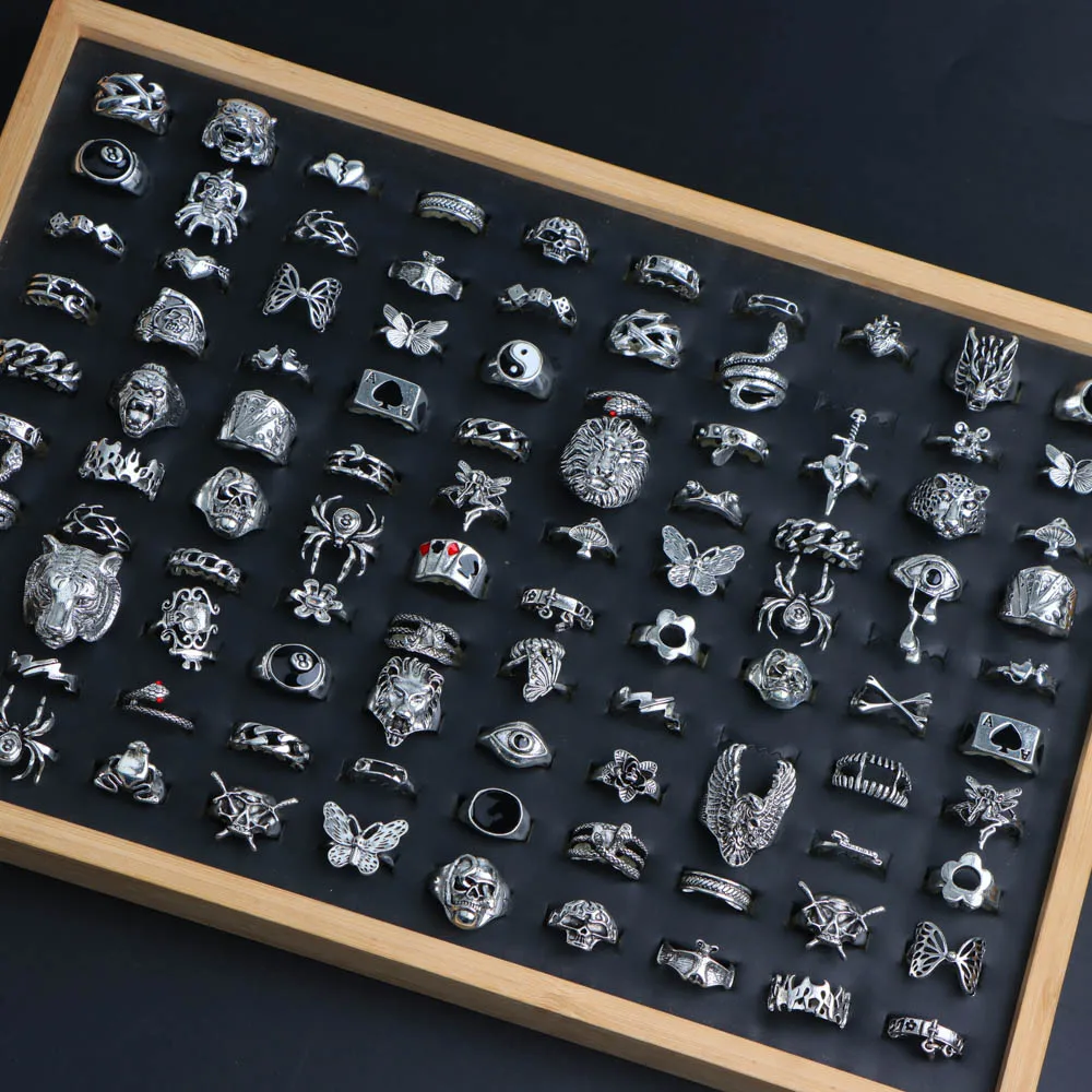 10/20/30/50pcs/Lot Fashion Vintage Punk Skeleton Spider Joker Finger Rings For Women Men Hip Hop Rock Animal Jewelry Party Gifts