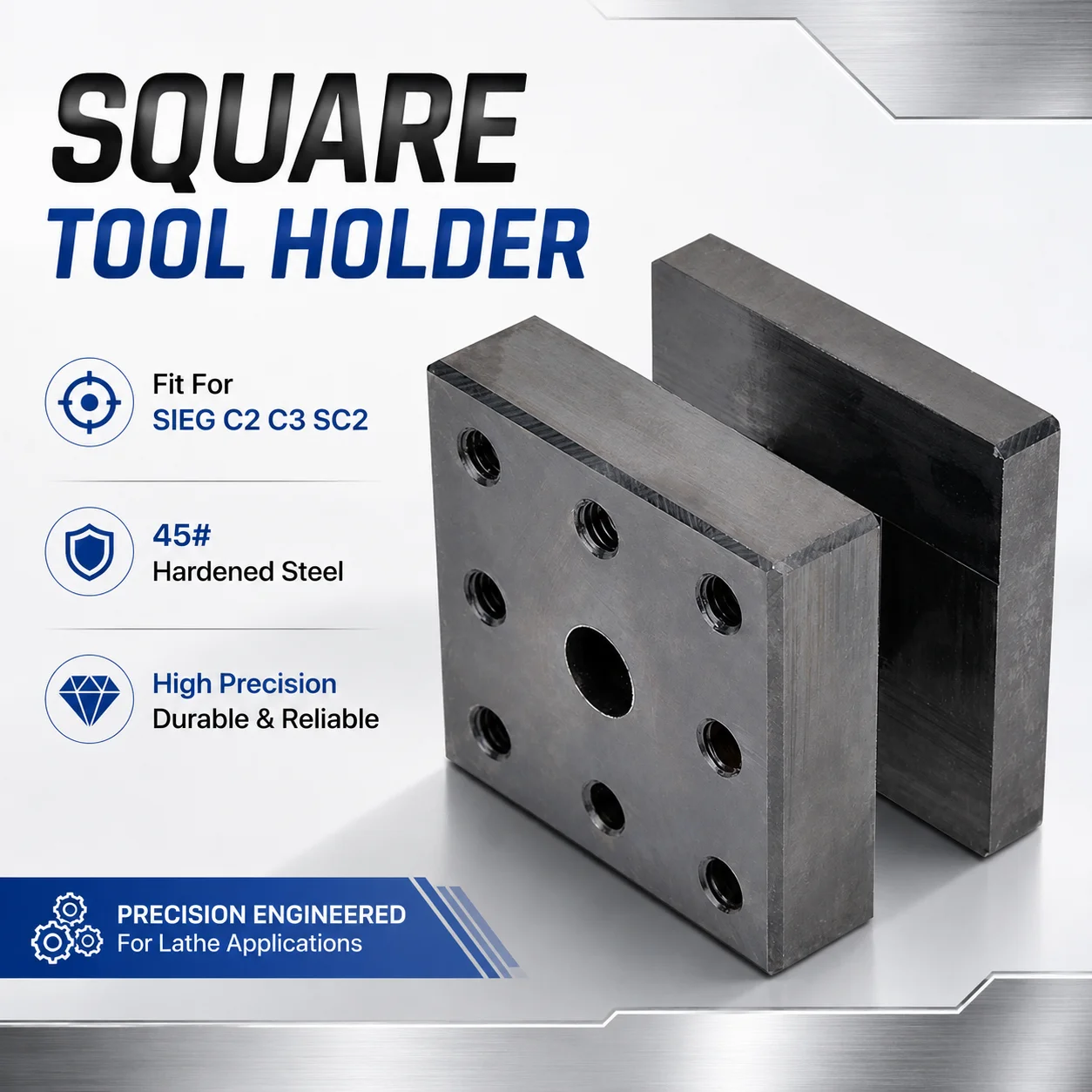 Square Tool Holder Hardened 45 Steel Lathe Knife Rest for SIEG C2 112 C3 SC2 Grizzly G8688 BD6 BD7 BDX7 M1 250 350 CX704