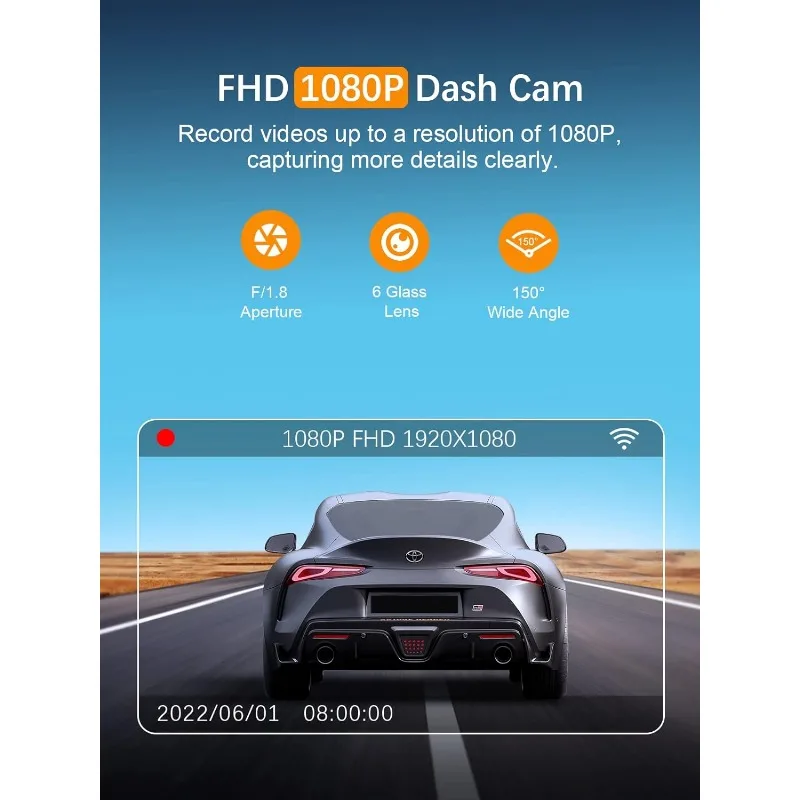 Dash Cam WiFi FHD 1080P Car Camera, Front Dash Camera for Cars, Mini Dashcams for Cars with Night Vision, 24 Hours