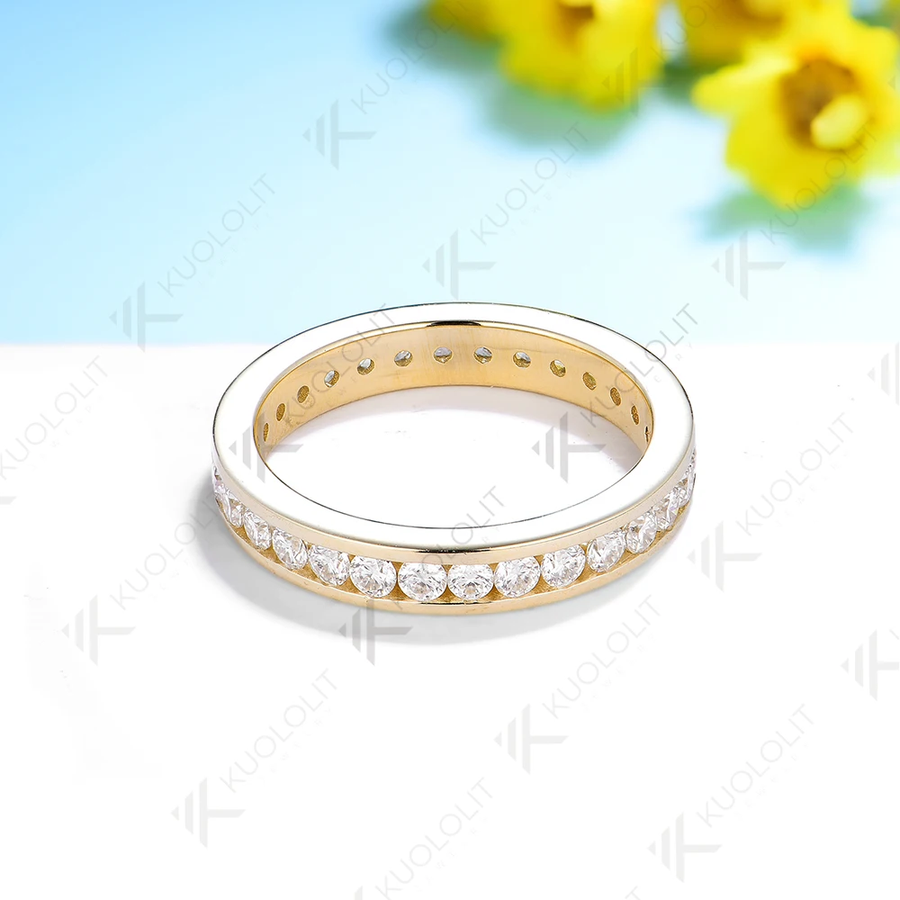 Kuololit 0.9CTW Moissanite Band Rings for Women Men Solid 18K 14K 10K 925 Silver Yellow Gold Bezel for Anniversary Engagement