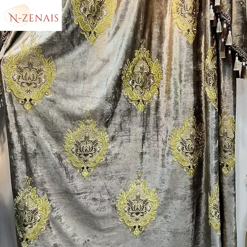 Brown Luxury European Thickened Jacquard Curtains For Living Room Cloth Court Blackout Elegant Bedroom Valance Embroider Tulle