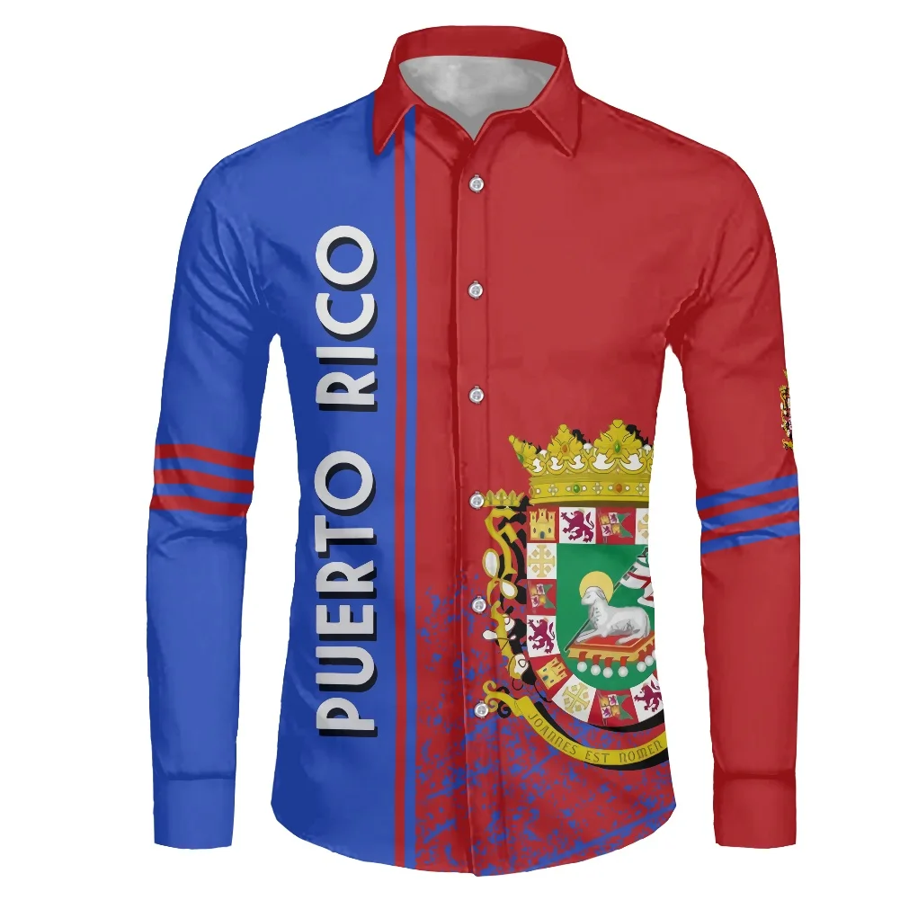 Red Blue Large Size Men's Shirt Puerto Islands Print Shirt Spring Long Sleeves Lapel Leisure Clothing Suitable ForAny Occasion