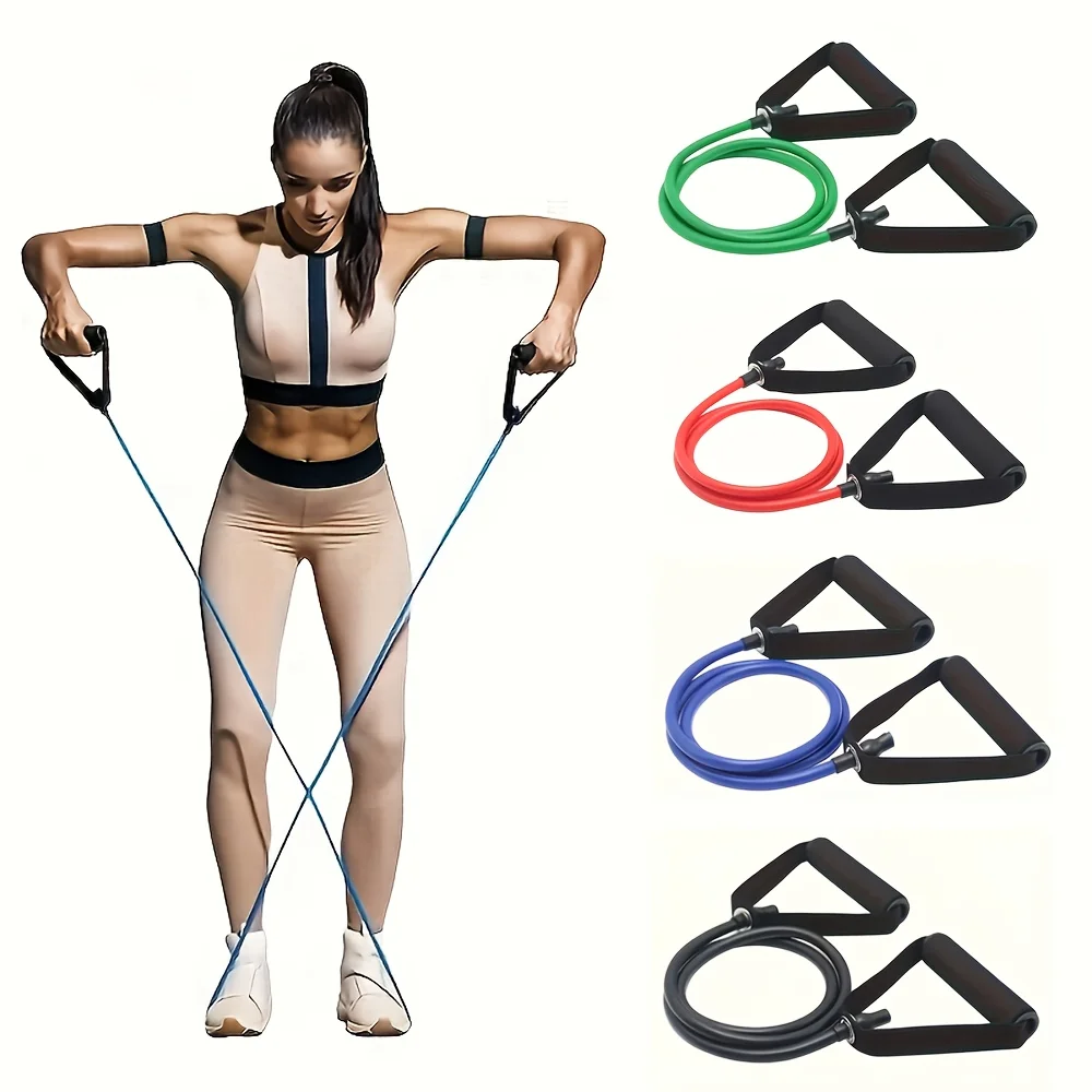 Ensemble de bandes de résistance avec poignées, 4 niveaux de résistance, cordes d'exercice, équipement de musculation à domicile pour yoga et pilates